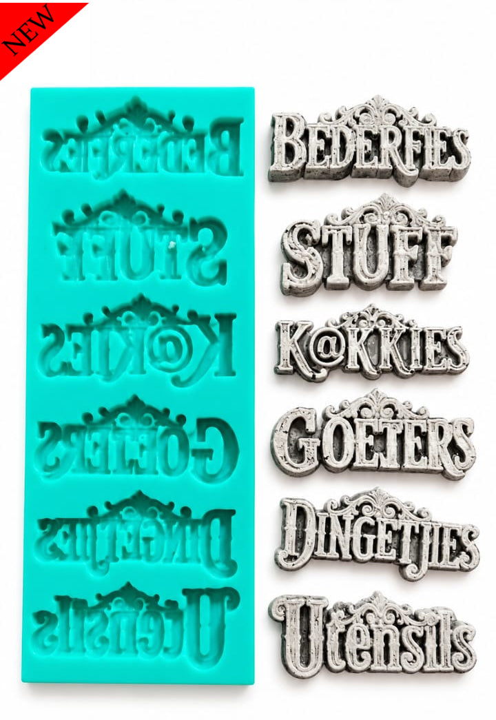 Bederfies, Stuff, K@kkies, Goeters, Dingetjies, Utensils - ( T_07 ) Each word is 5cm long